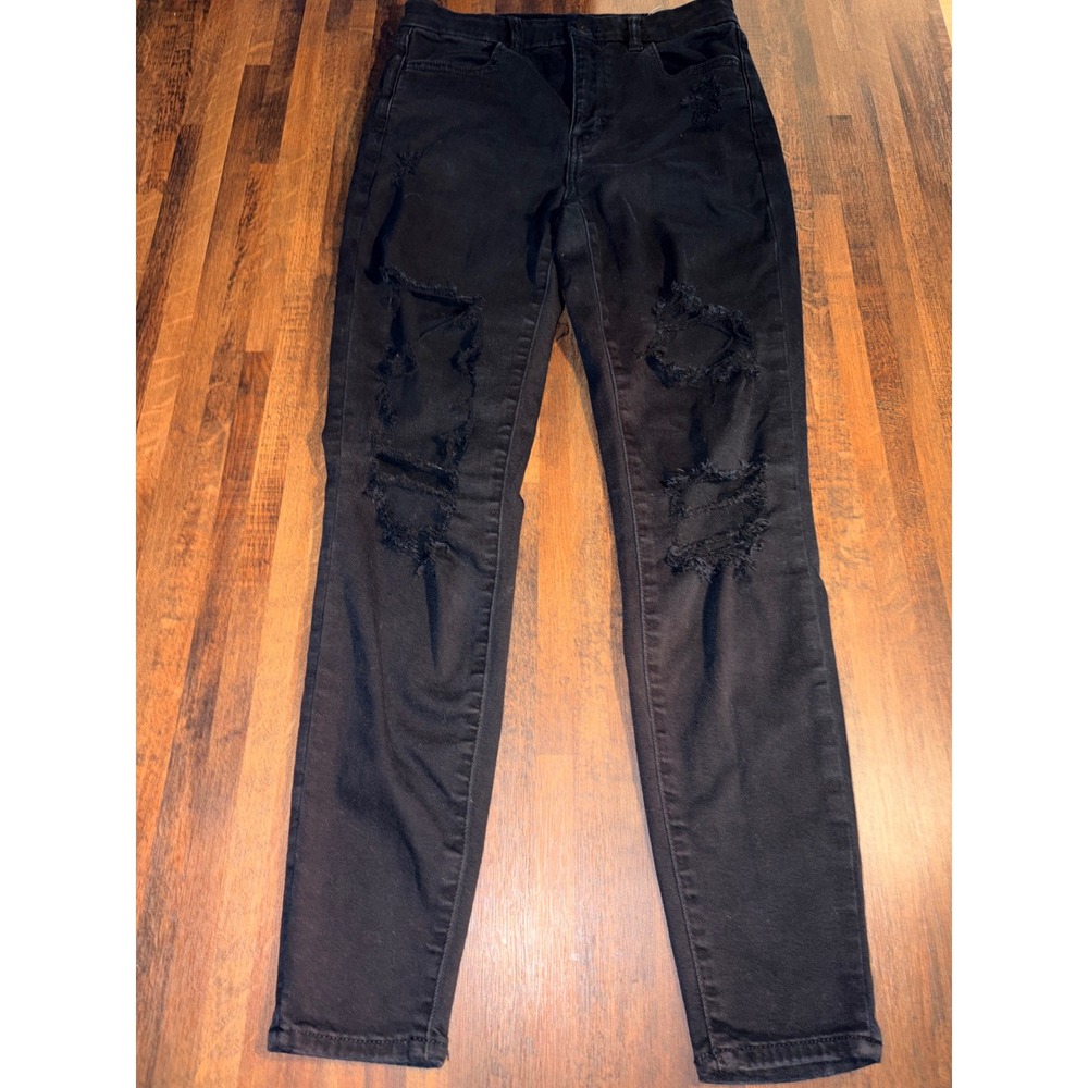 American Eagle High Rise Jegging Black Distressed Ripped Skinny Jeans Womens‎ 4R